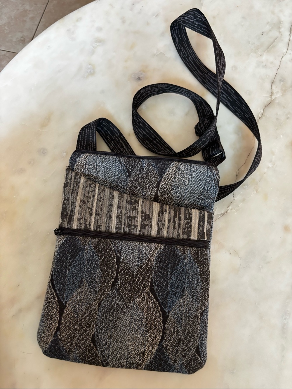 Woven Gray Pattern Crossbody Bag - Neutral Everyday Shoulder Bag